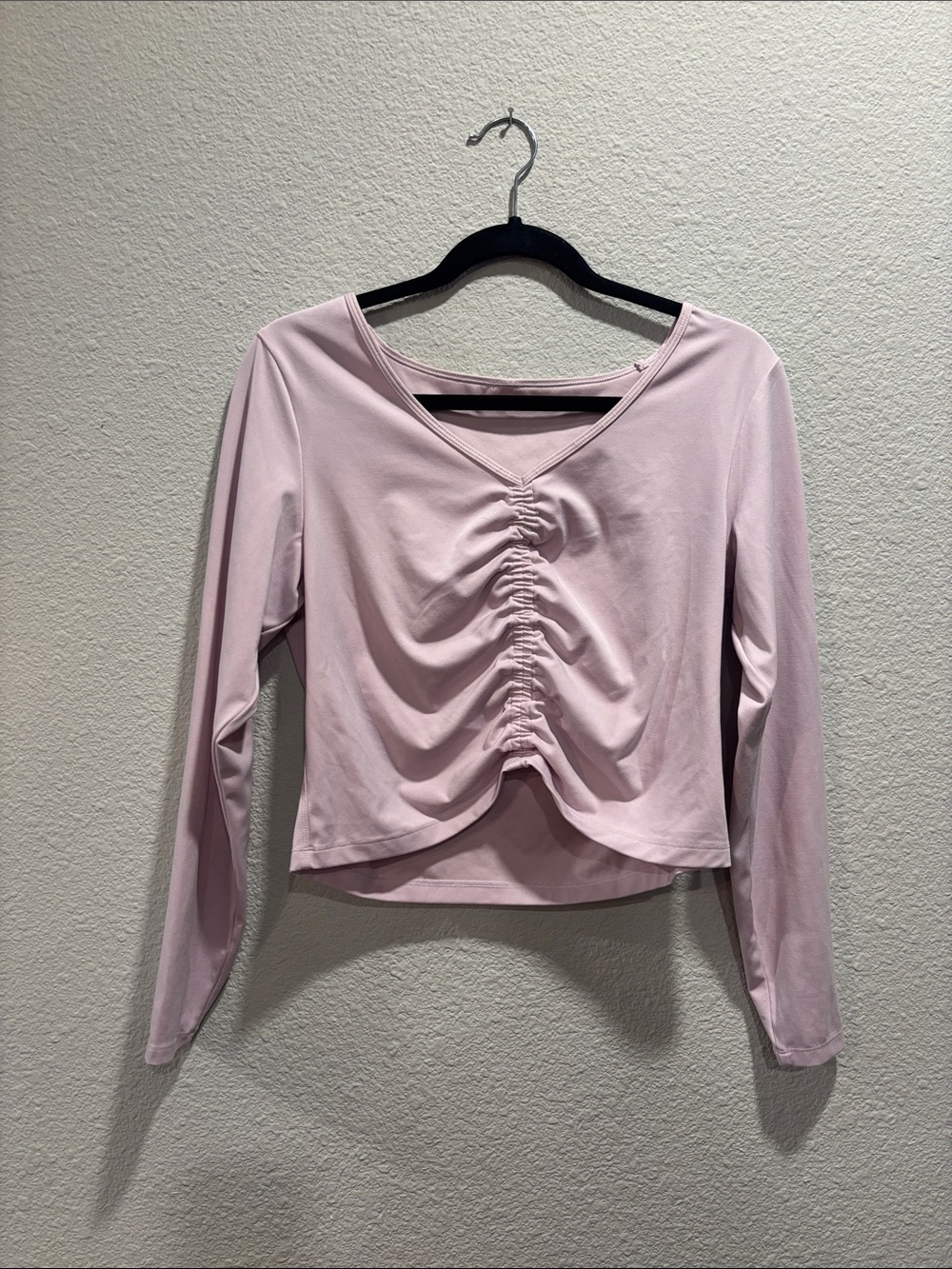 all in motion Pink Ruched V-Neck Long Sleeve Top